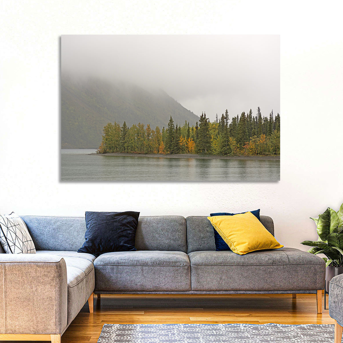 Kathleen Lake Autumn Shoreline Wall Art in a room, landscape