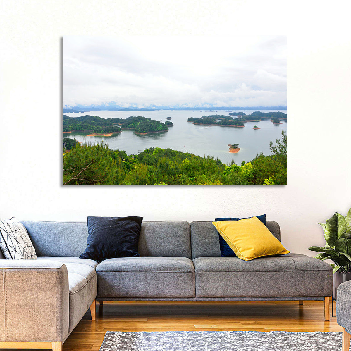 Qiandao Lake Islands View Wall Art in a room, landscape