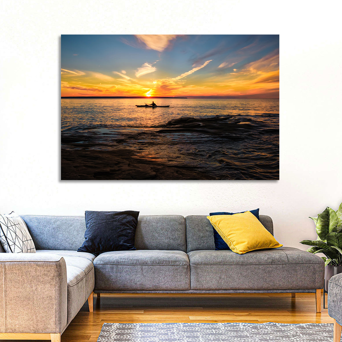 Lake Superior Sunset Wall Art in a room, landscape