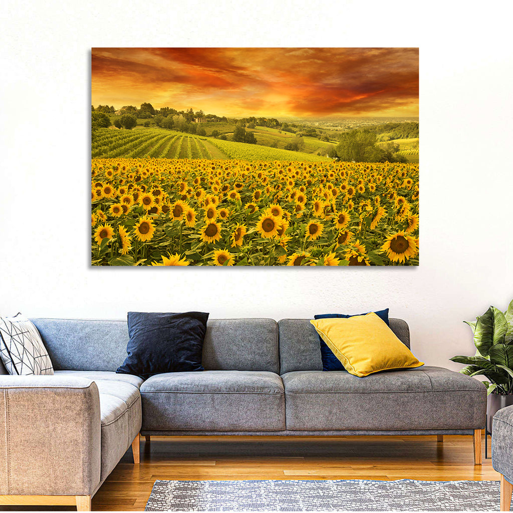 Sunflower Field at Golden Hour Wall Art