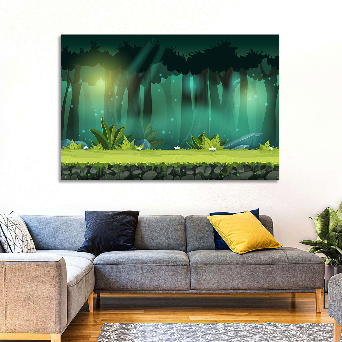Enchanted Digital Forest Landscape Wall Art in a room, landscape