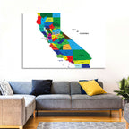 California Map with Colored Counties Wall Art