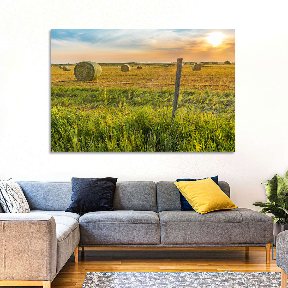 Hay Bales at Sunset Wall Art in a room, landscape