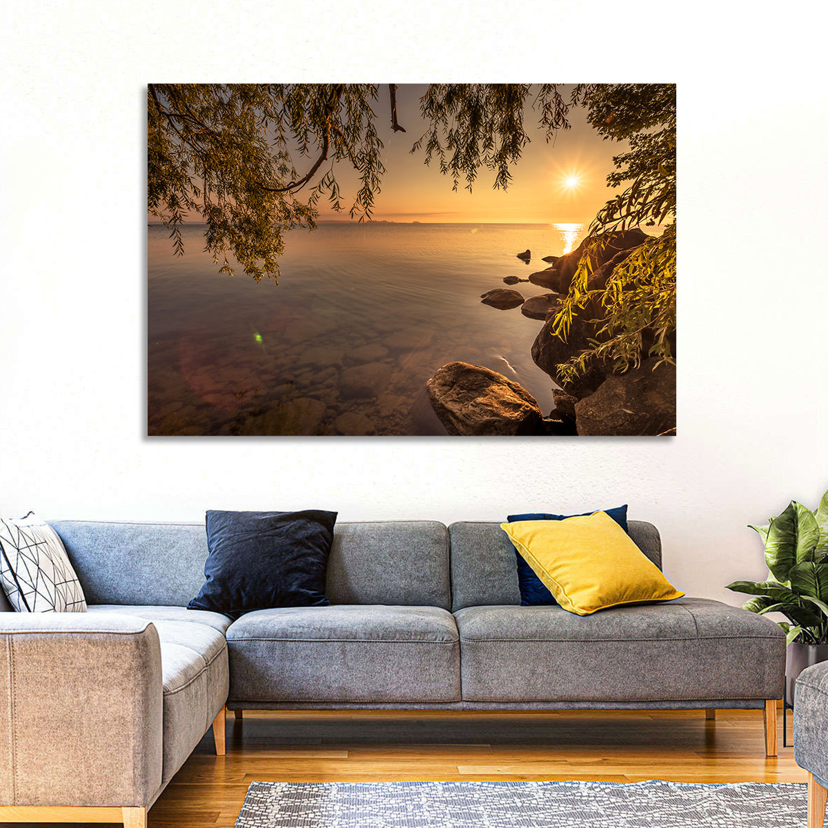 Simcoe Lake Golden Hour Wall Art in a room, landscape