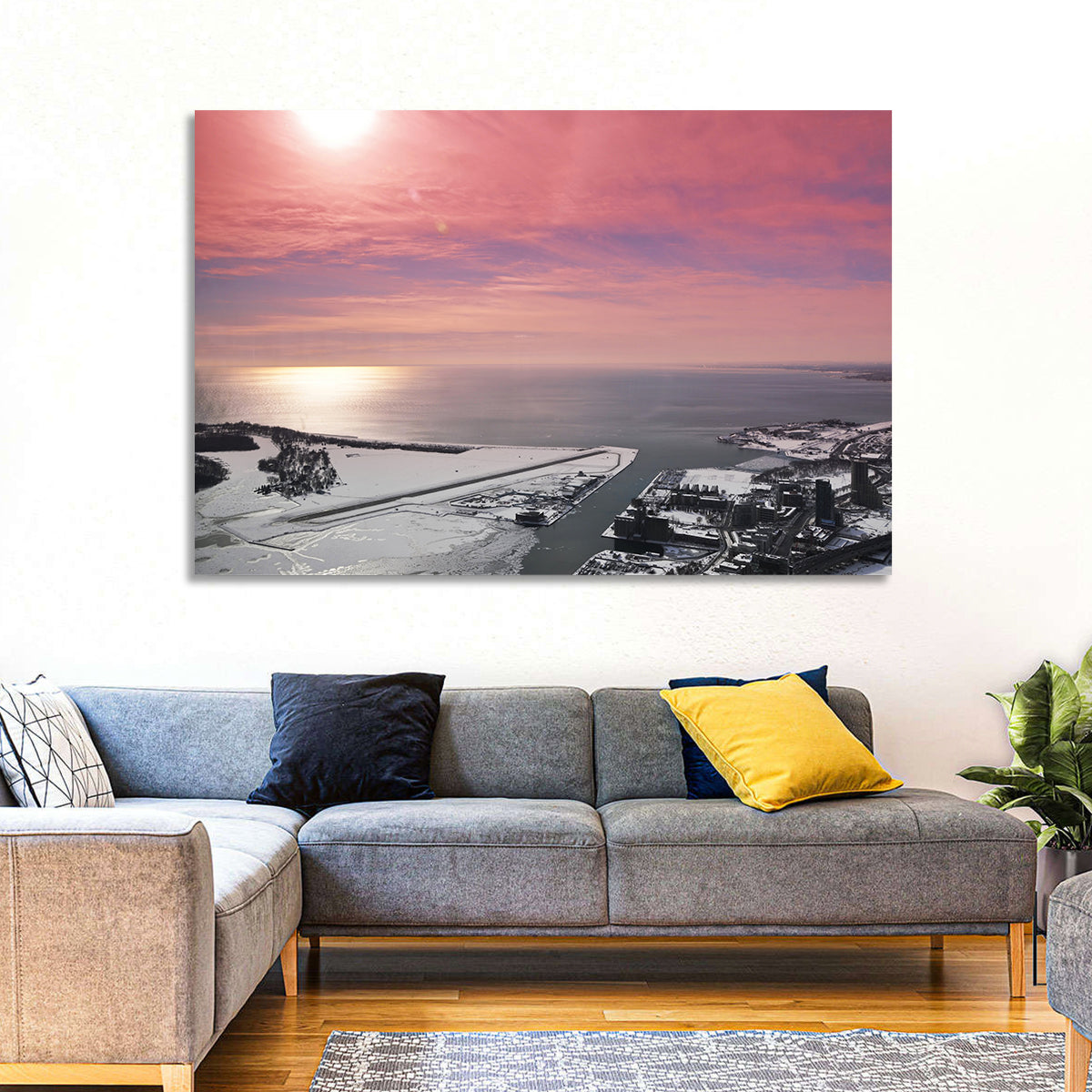 Lake Ontario Winter Skyline Wall Art in a room, landscape