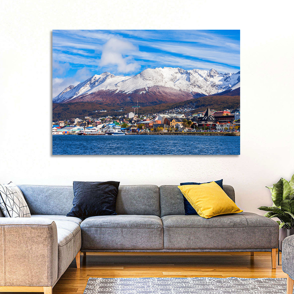 Ushuaia Harbor View Wall Art in a room, landscape