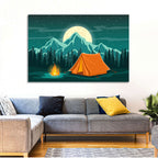 Moonlit Campfire Landscape Wall Art