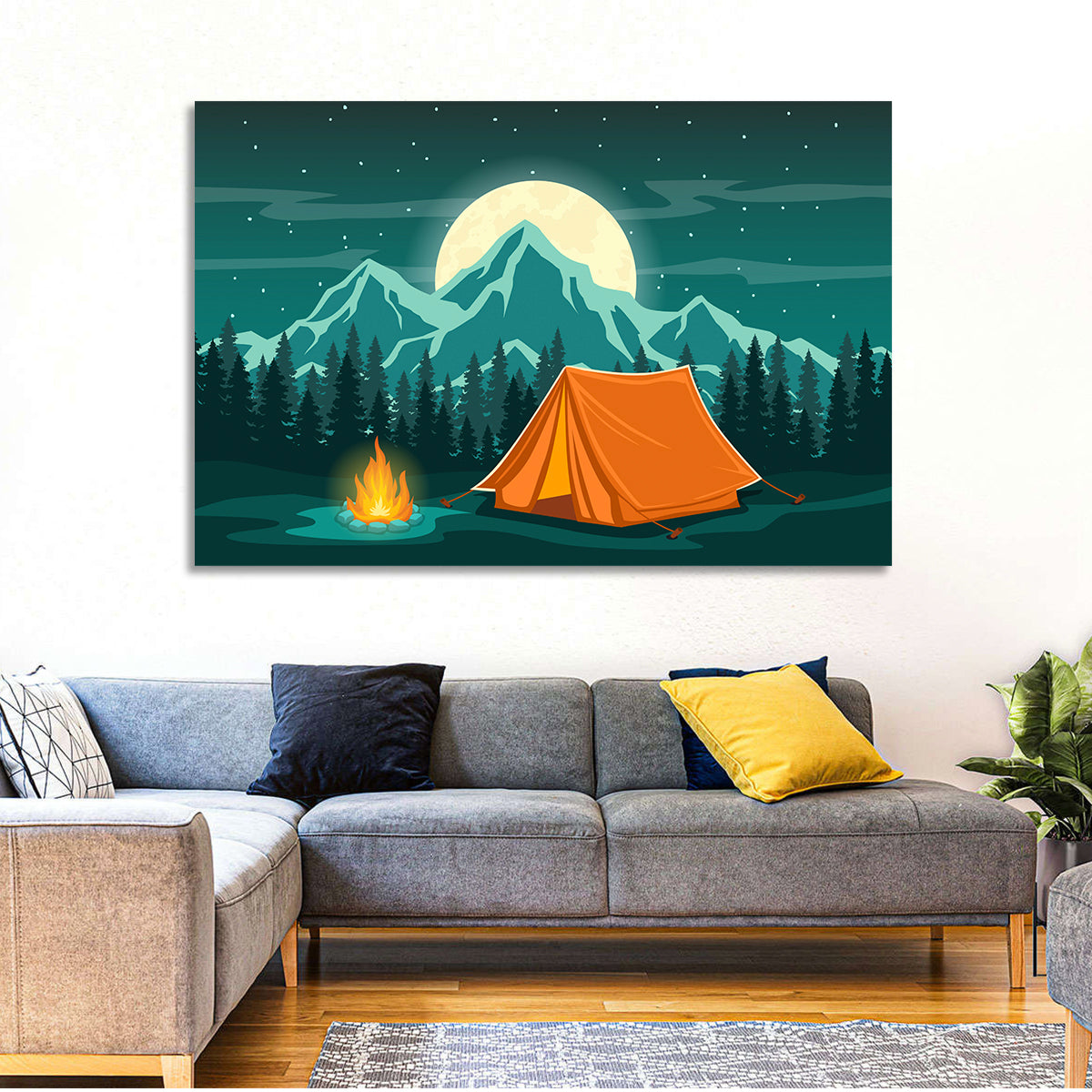 Moonlit Campfire Landscape Wall Art