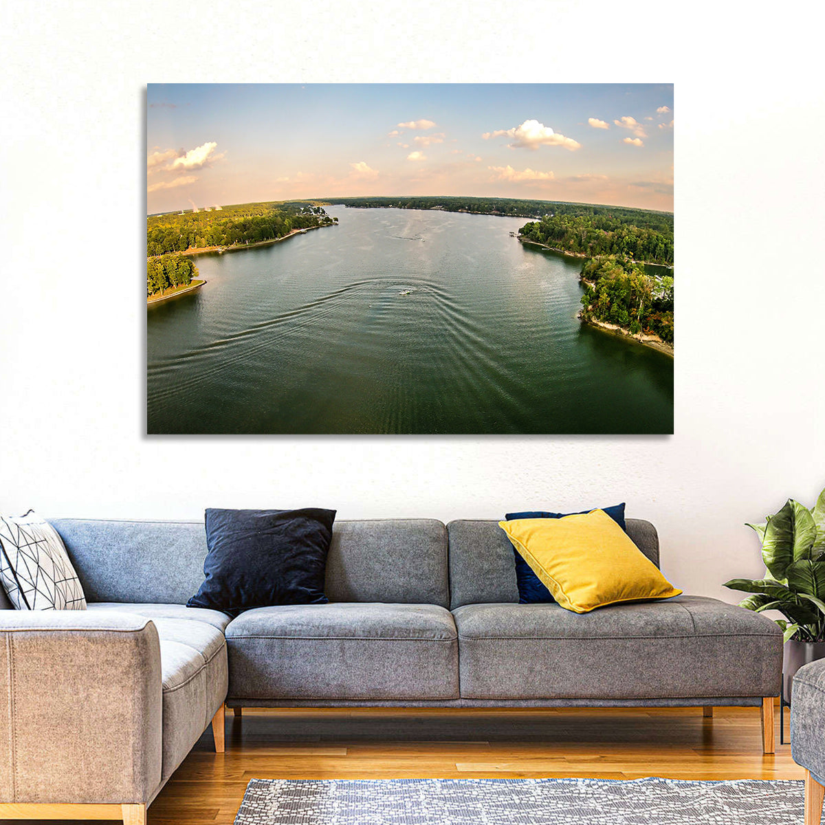 Lake Wylie Golden Hour Wall Art in a room, landscape