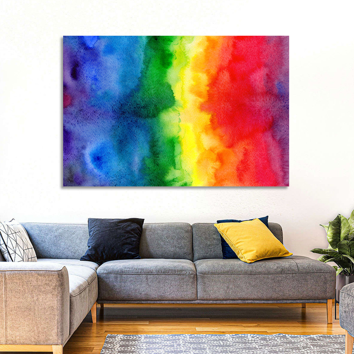 Watercolor Rainbow Gradient Wall Art in a room, landscape