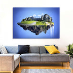 Surreal Floating Island with Waterfalls Wall Art