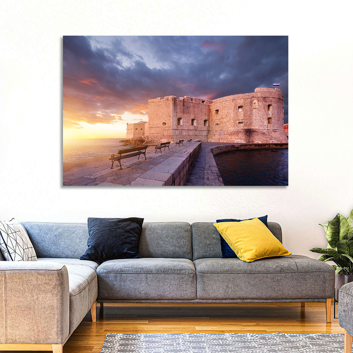 Fort Bokar at Sunset, Dubrovnik Wall Art in a room, landscape