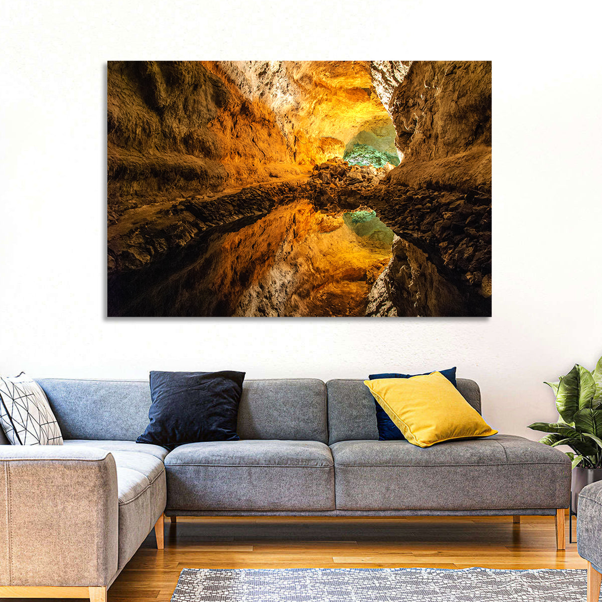 Cave Lake Reflection Wall Art in a room, landscape