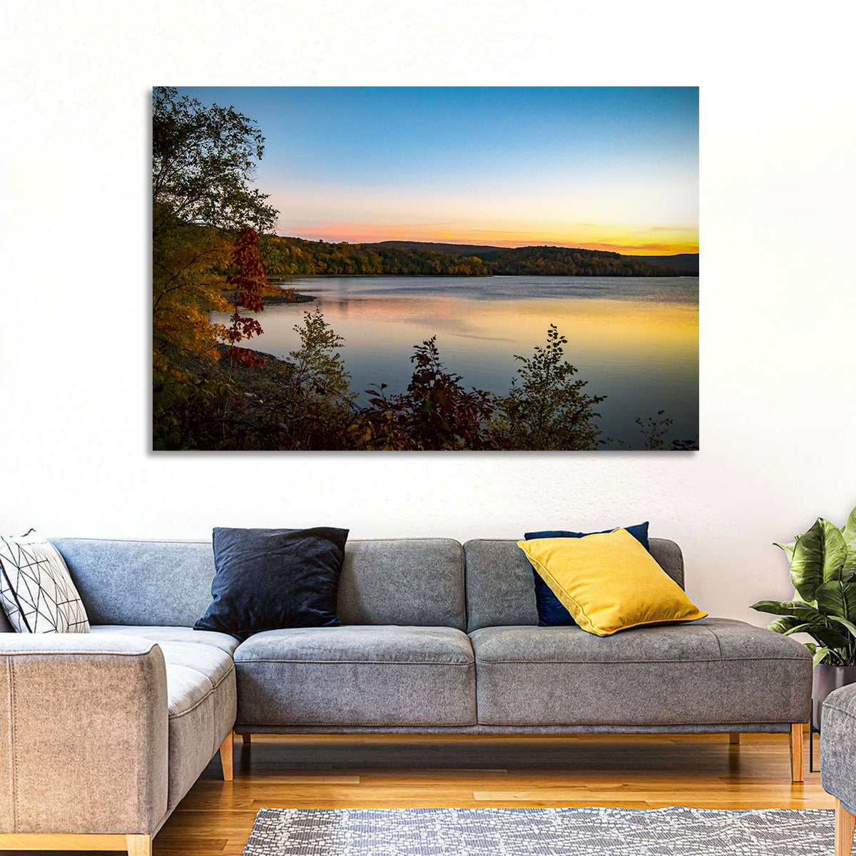 Lake Scranton Sunset Wall Art in a room, landscape