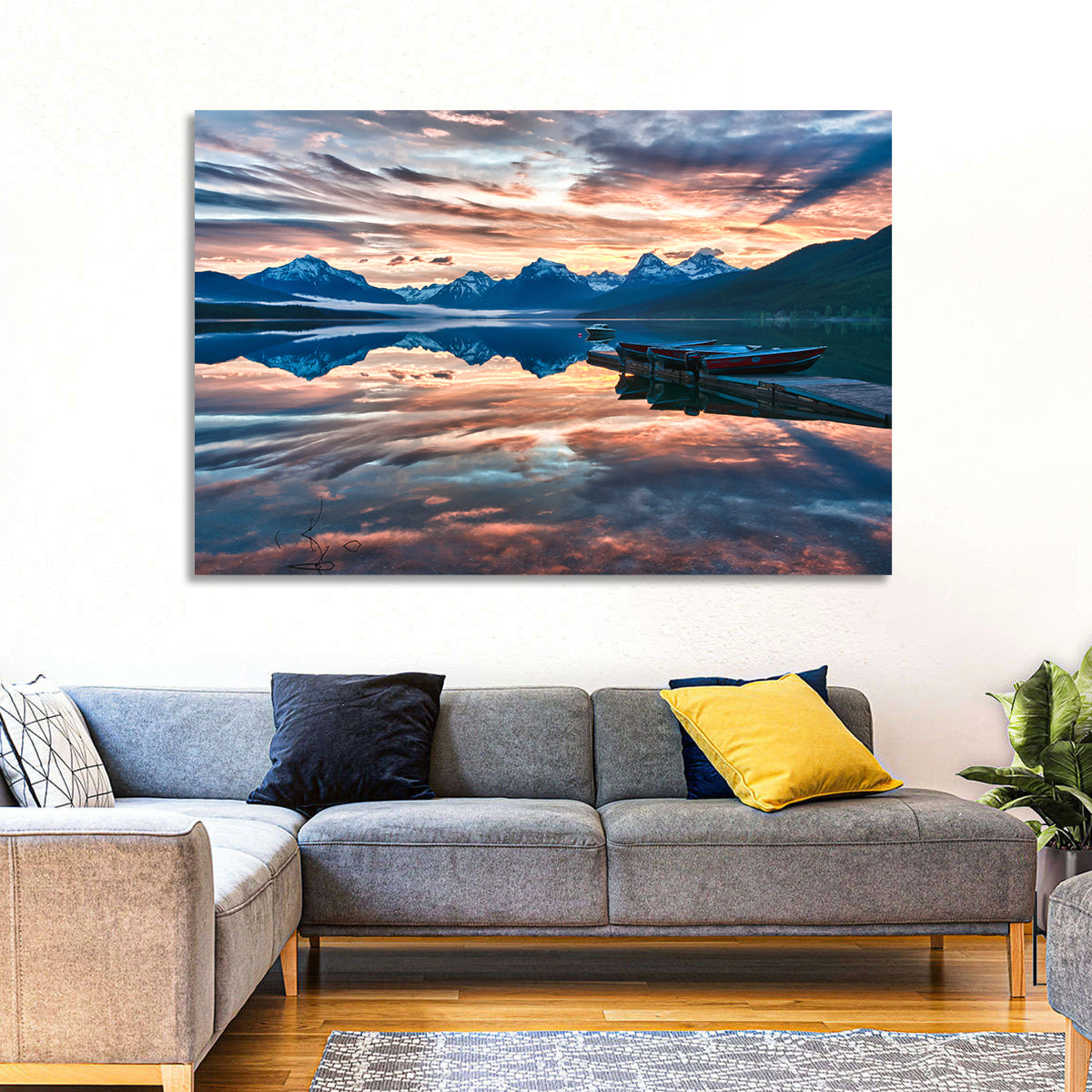 Lake Mcdonald Sunrise Wall Art in a room, landscape
