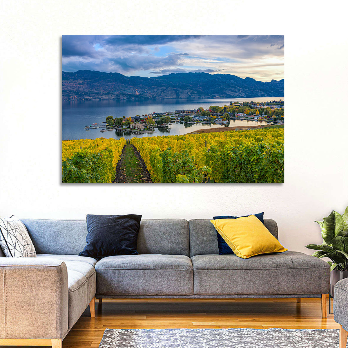 Okanagan Lake Vineyard, Kelowna Wall Art in a room, landscape