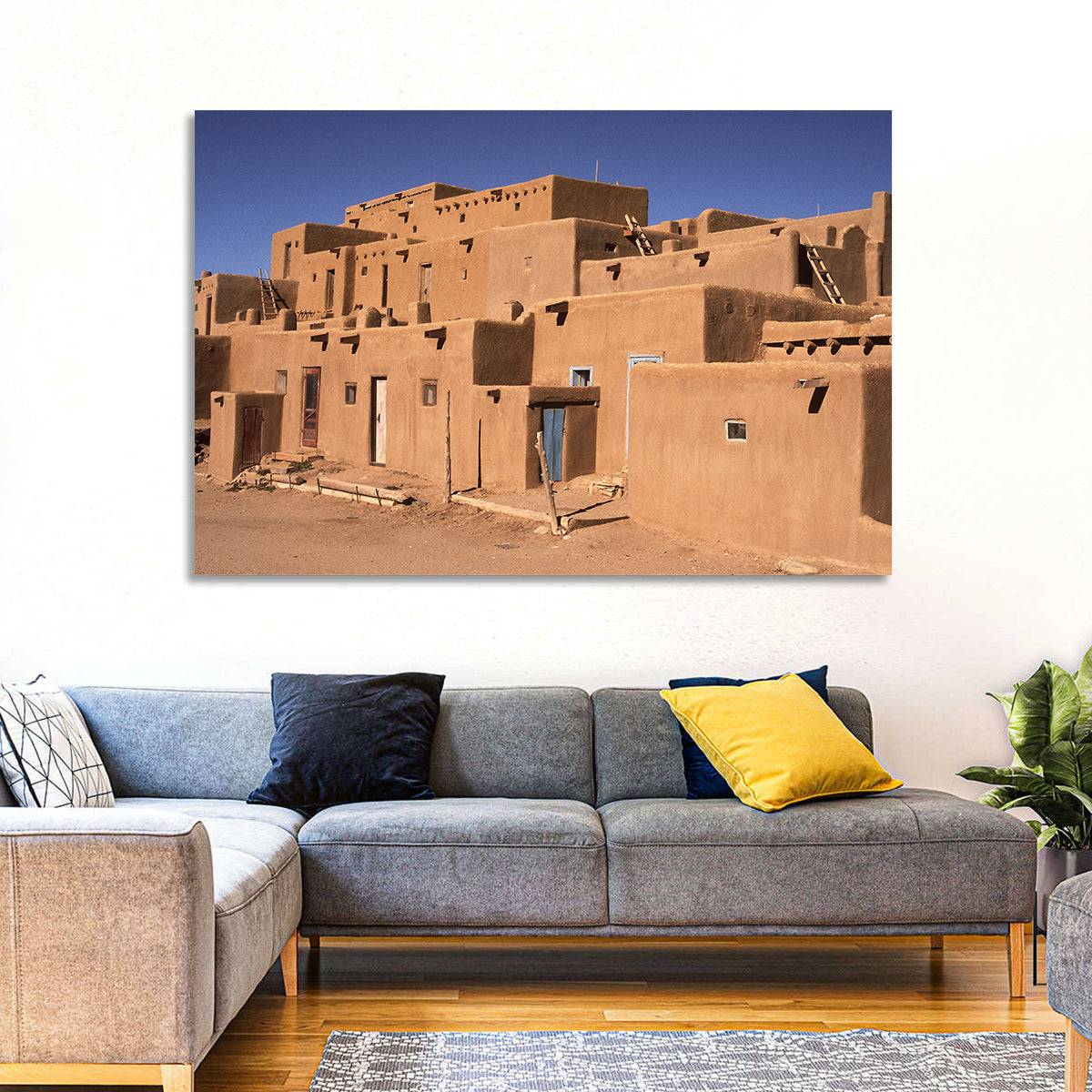 Taos Pueblo North House Wall Art in a room, landscape
