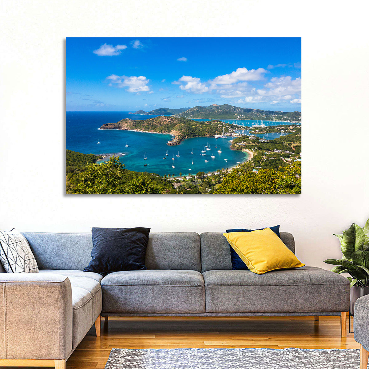 Shirley Heights Harbour View Wall Art in a room, landscape