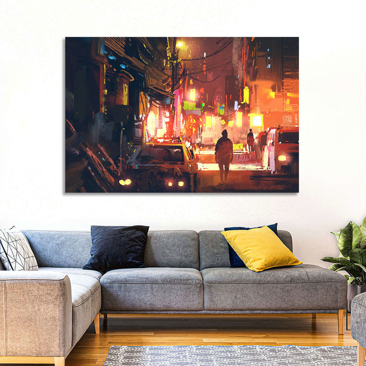 Old Street Lights at Night Wall Art in a room, landscape