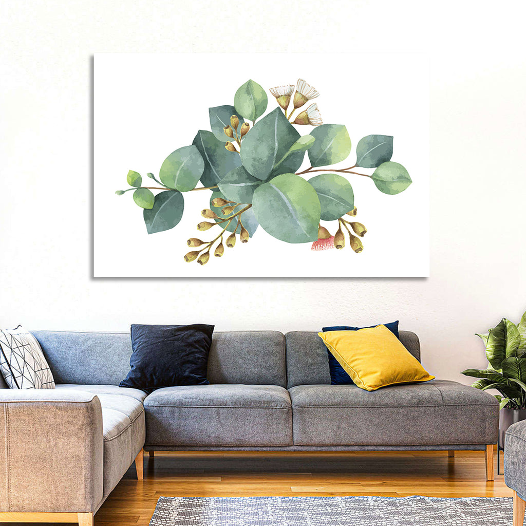 Eucalyptus Leaves with Pink Blossom Wall Art
