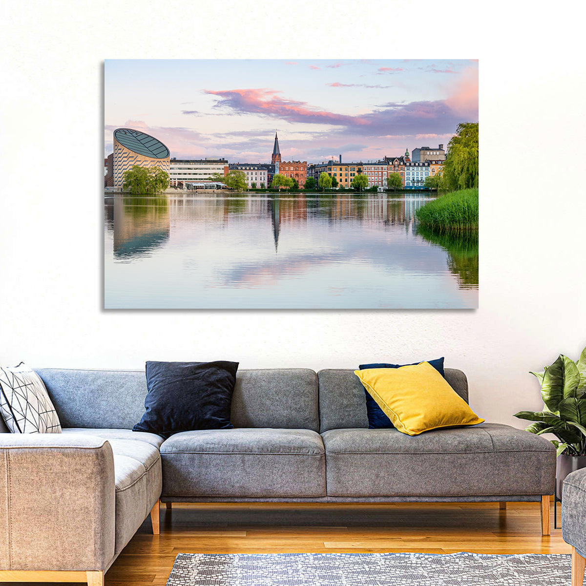 Copenhagen Lake at Sunset Wall Art in a room, landscape