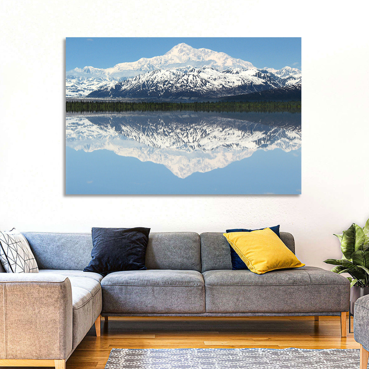 Denali Peak Reflection Wall Art in a room, landscape