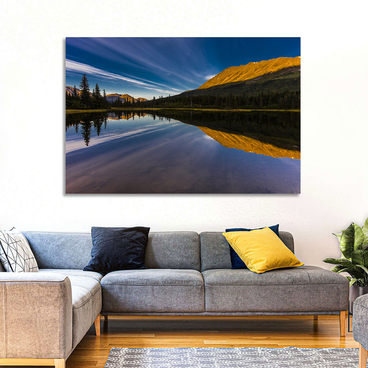 Rainbow Lake at Golden Hour Wall Art in a room, landscape