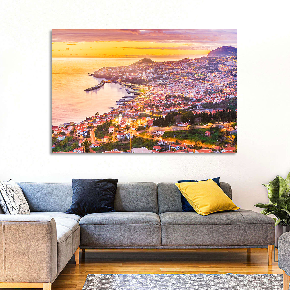 Funchal Harbor at Golden Hour Wall Art in a room, landscape
