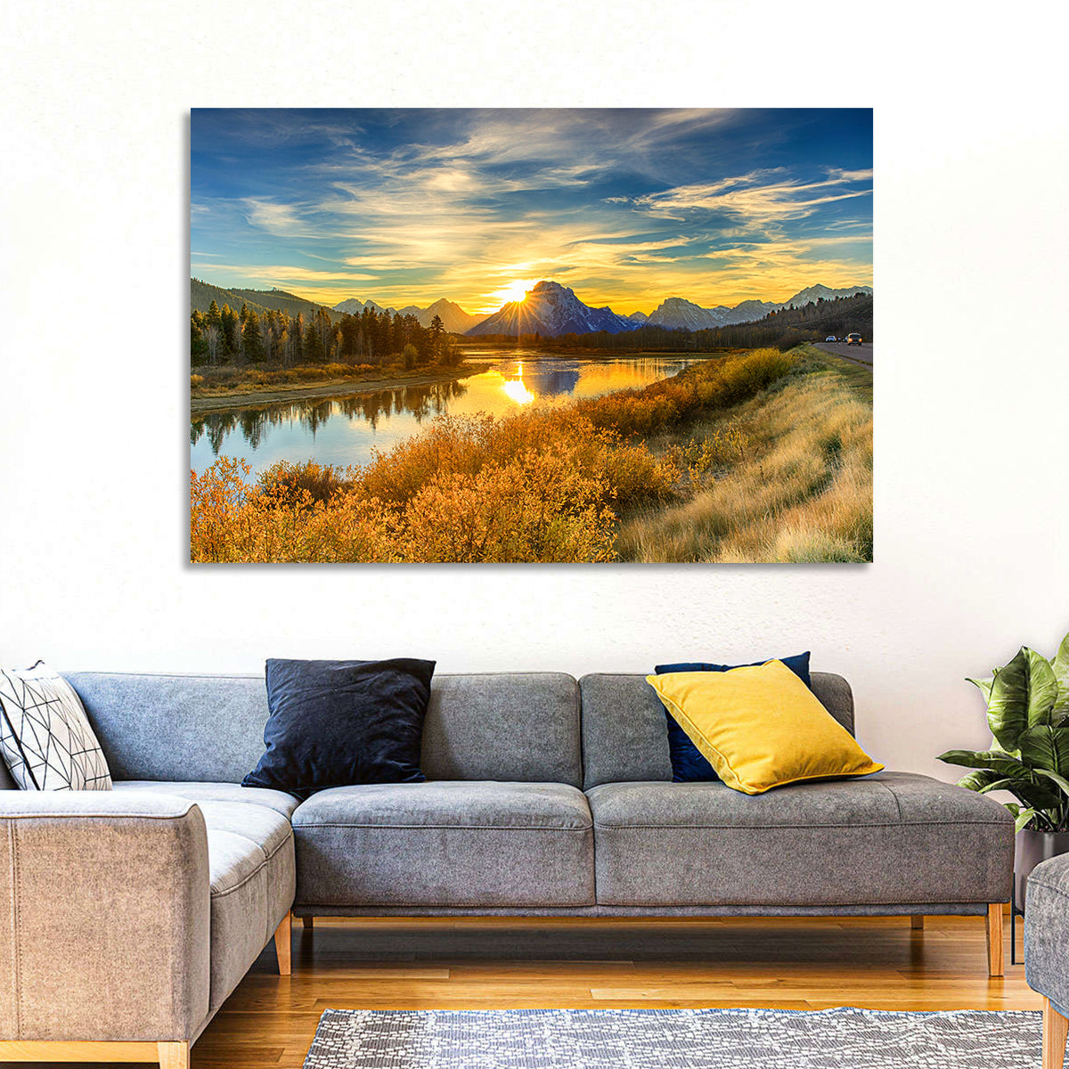 Oxbow Bend Sunrise Wall Art in a room, landscape
