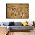 Retro Map with Biplane and Compass Wall Art