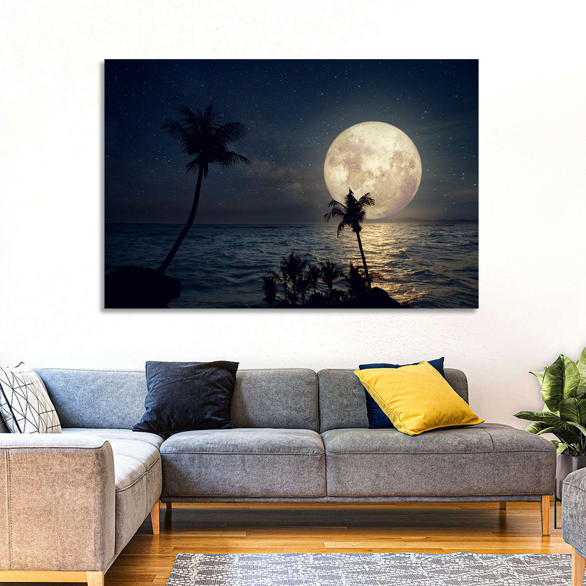 Supermoon Over Tropical Beach Wall Art