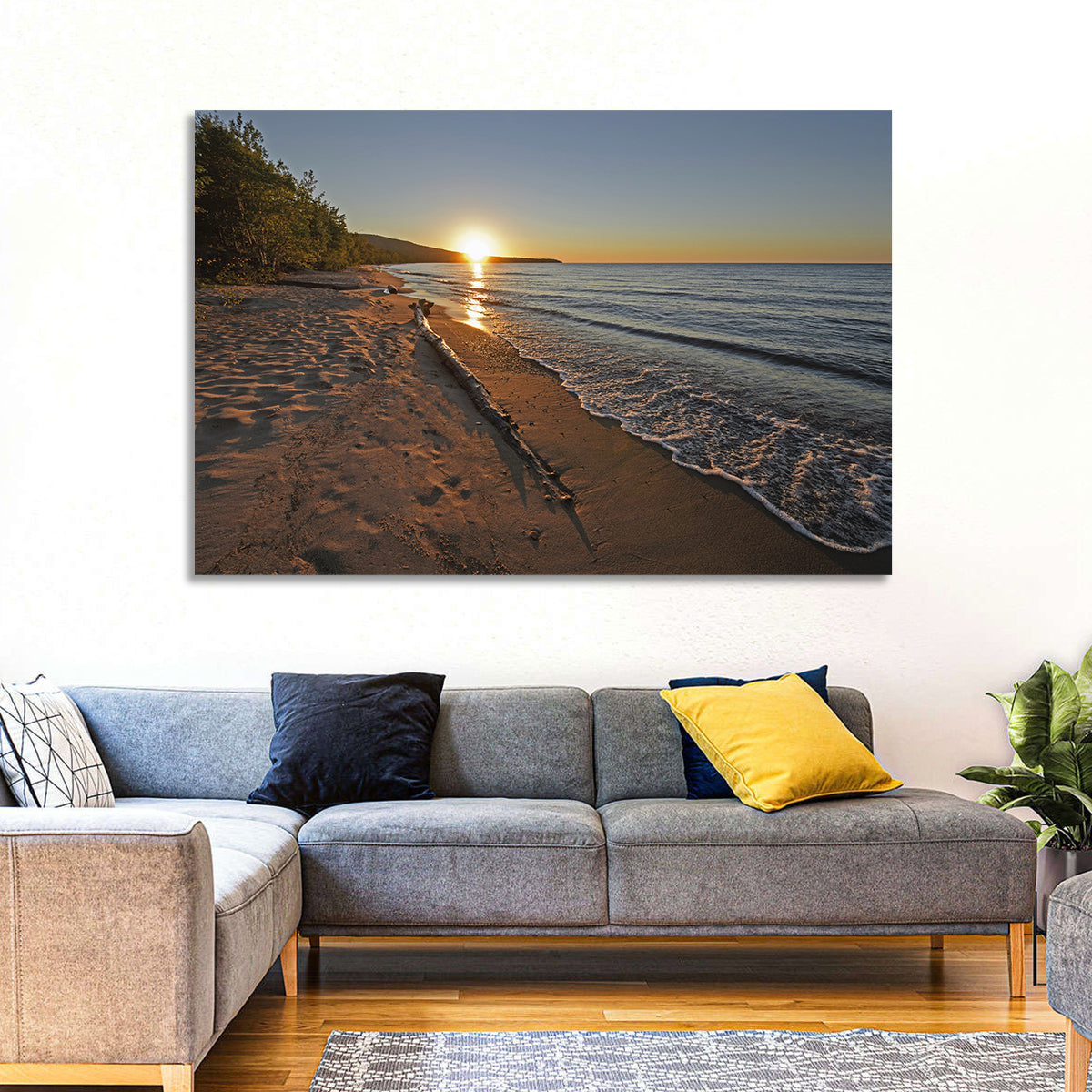 Lake Superior Driftwood Beach Sunset Wall Art