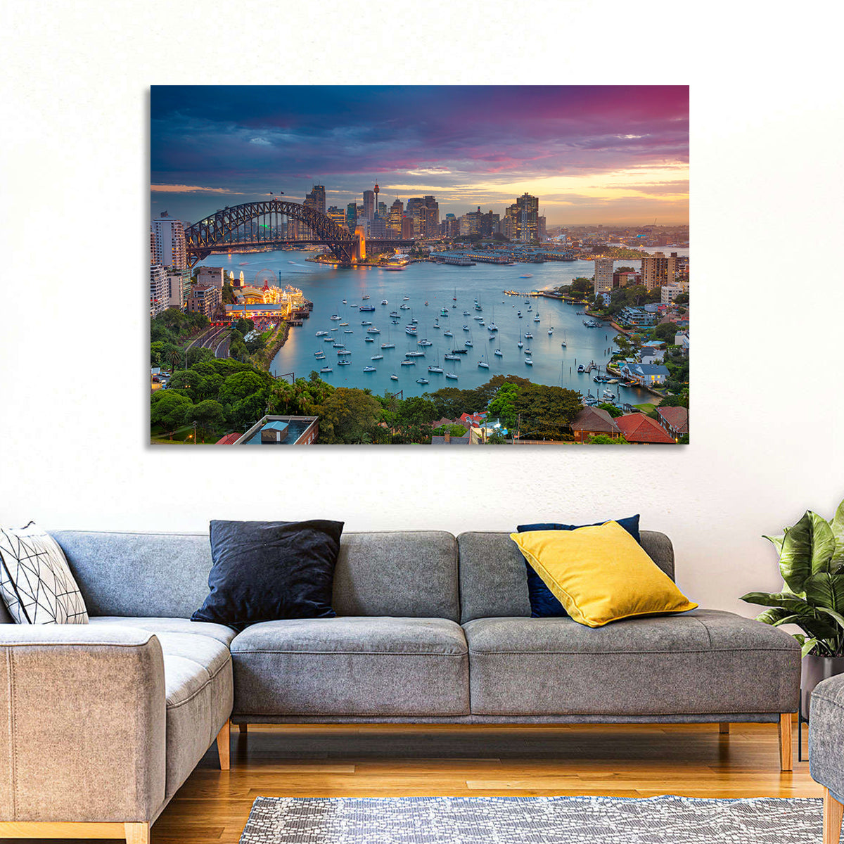 Sydney Harbour Sunset Wall Art in a room, landscape