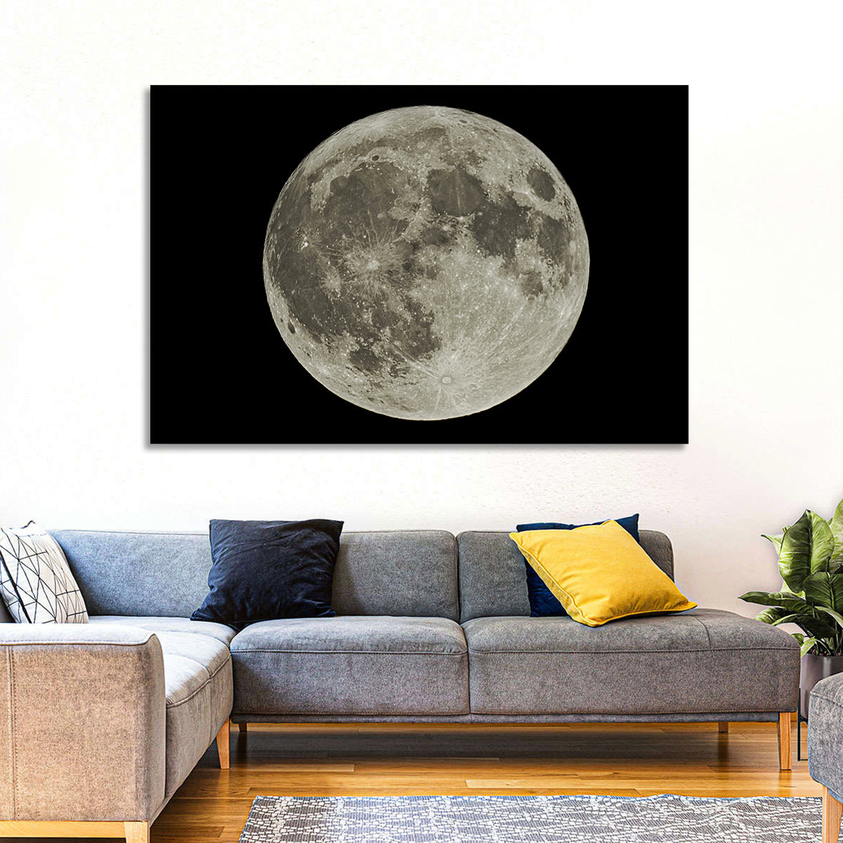Full Moon with Tycho Rays Wall Art in a room, landscape