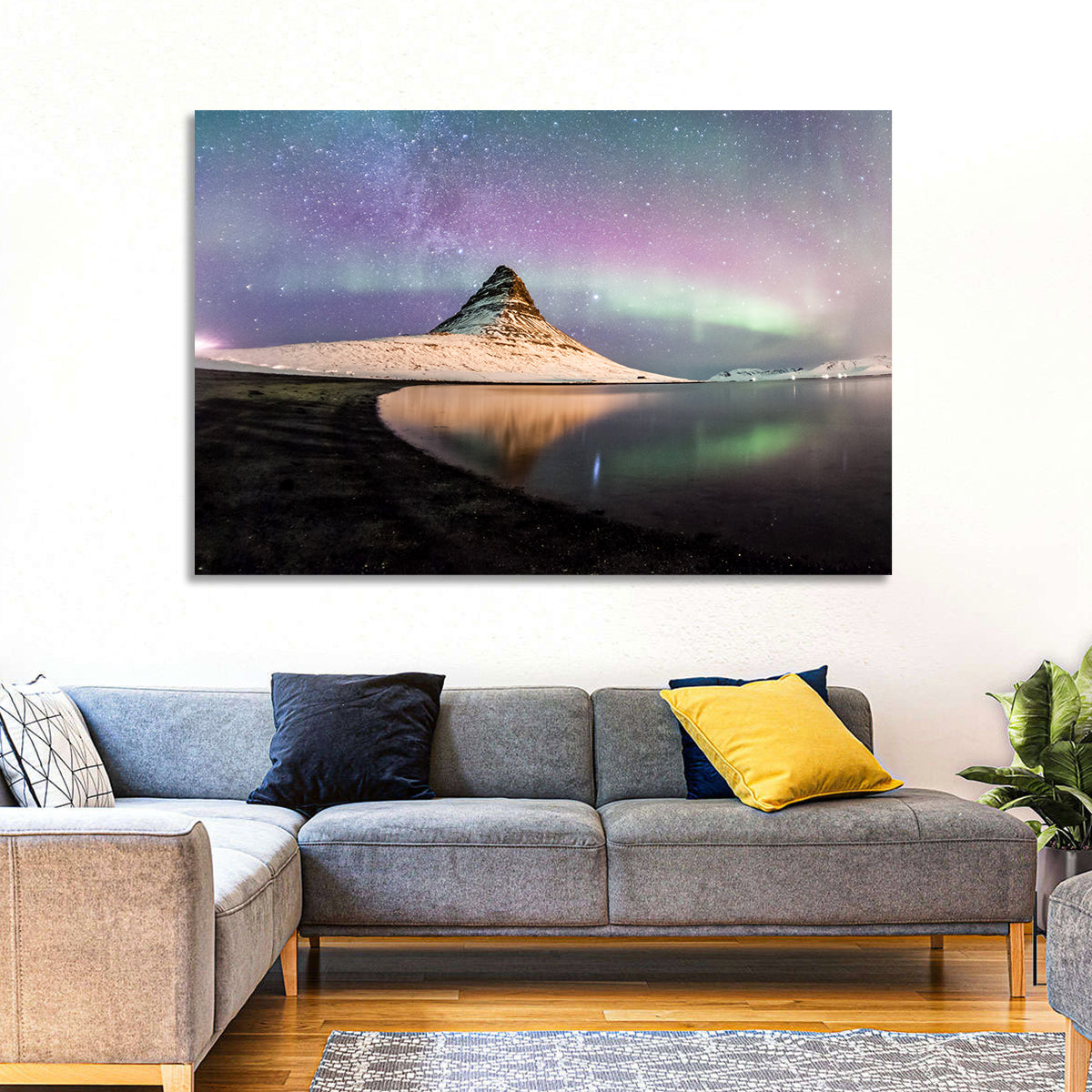 Kirkjufell Under the Milky Way Wall Art in a room, landscape