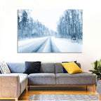 Tire Tracks on Snowy Road Wall Art