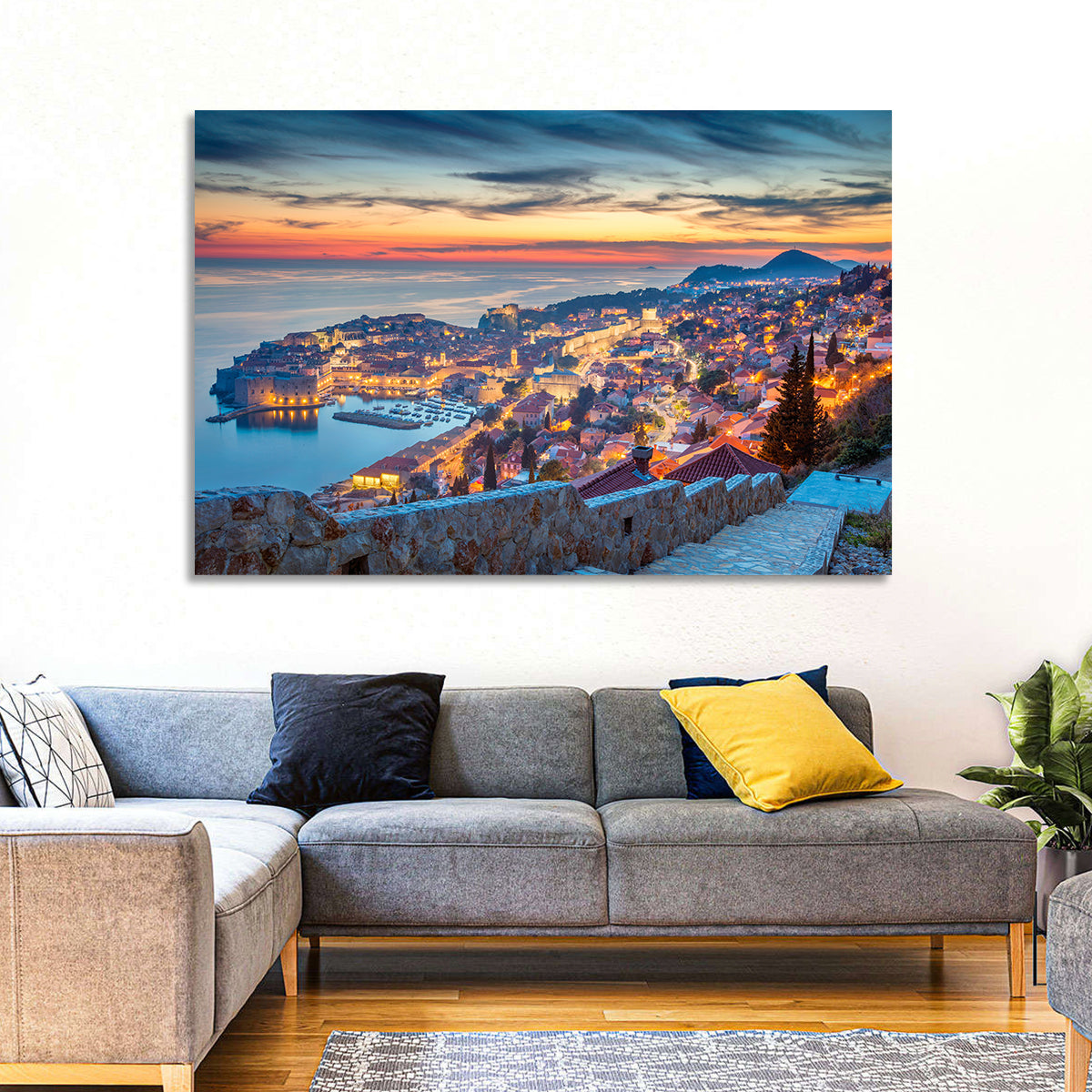 Old Town Dubrovnik at Dusk Wall Art in a room, landscape