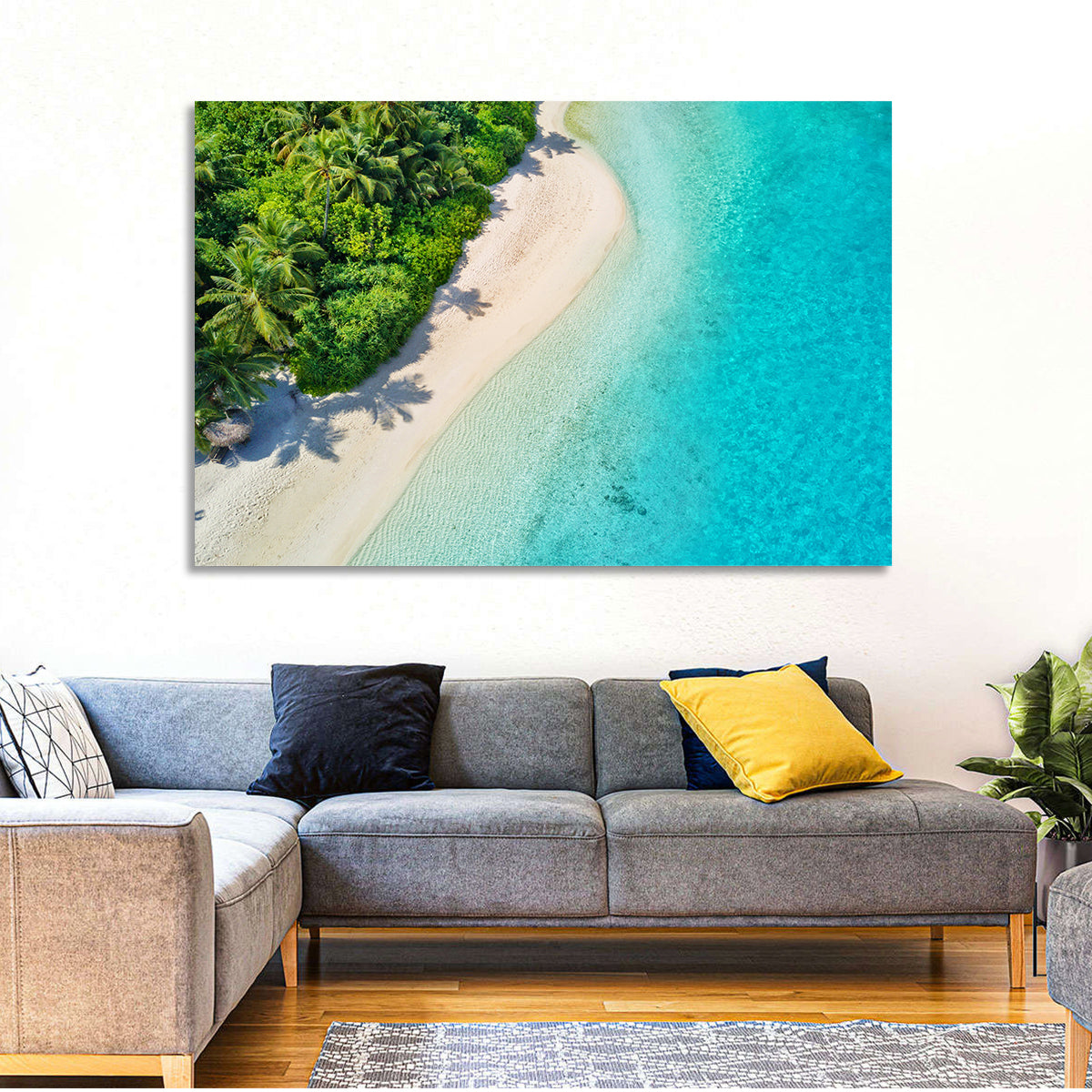 Secluded Tropical Beach Wall Art in a room, landscape