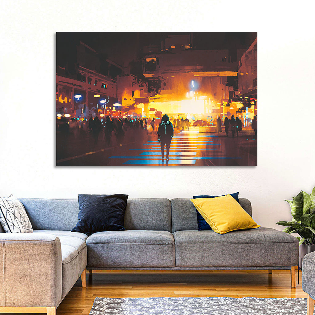 Futuristic Neon Cityscape Wall Art