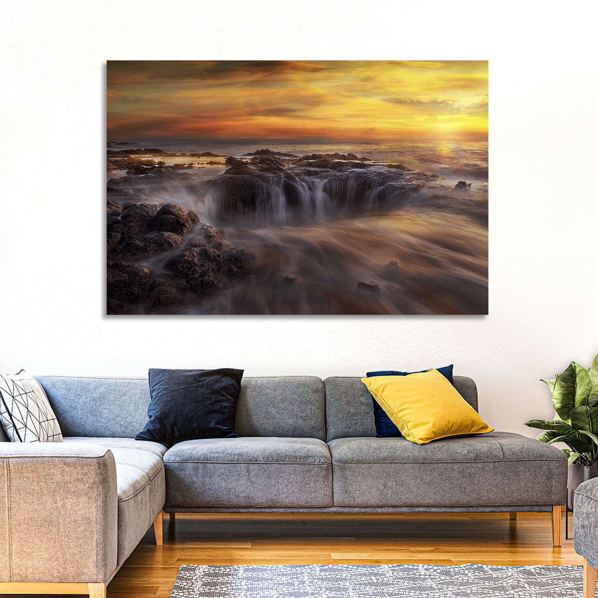 Thors Well at Cooks Chasm Sunset Wall Art in a room, landscape