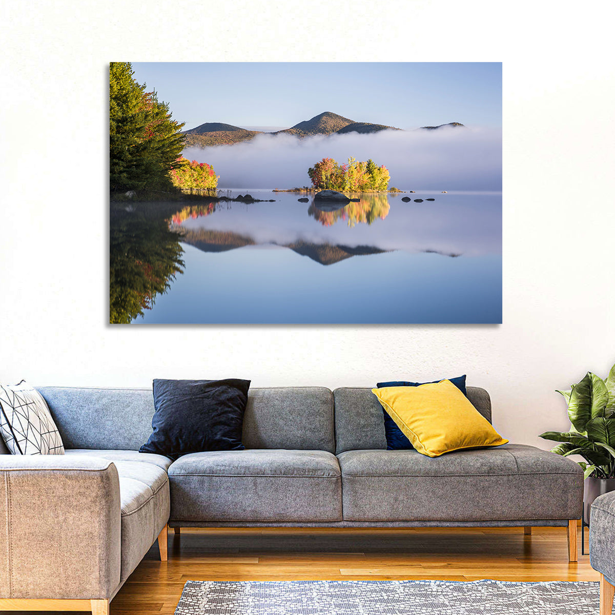 Autumn Morning at Chittenden Lake, Vermont Wall Art in a room, landscape