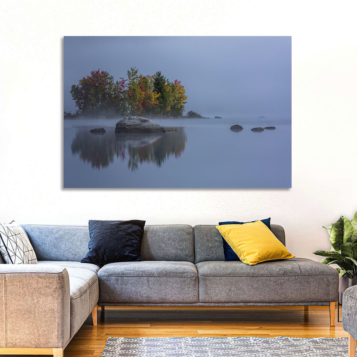 Morning Mist Over Chittenden Lake Wall Art in a room, landscape