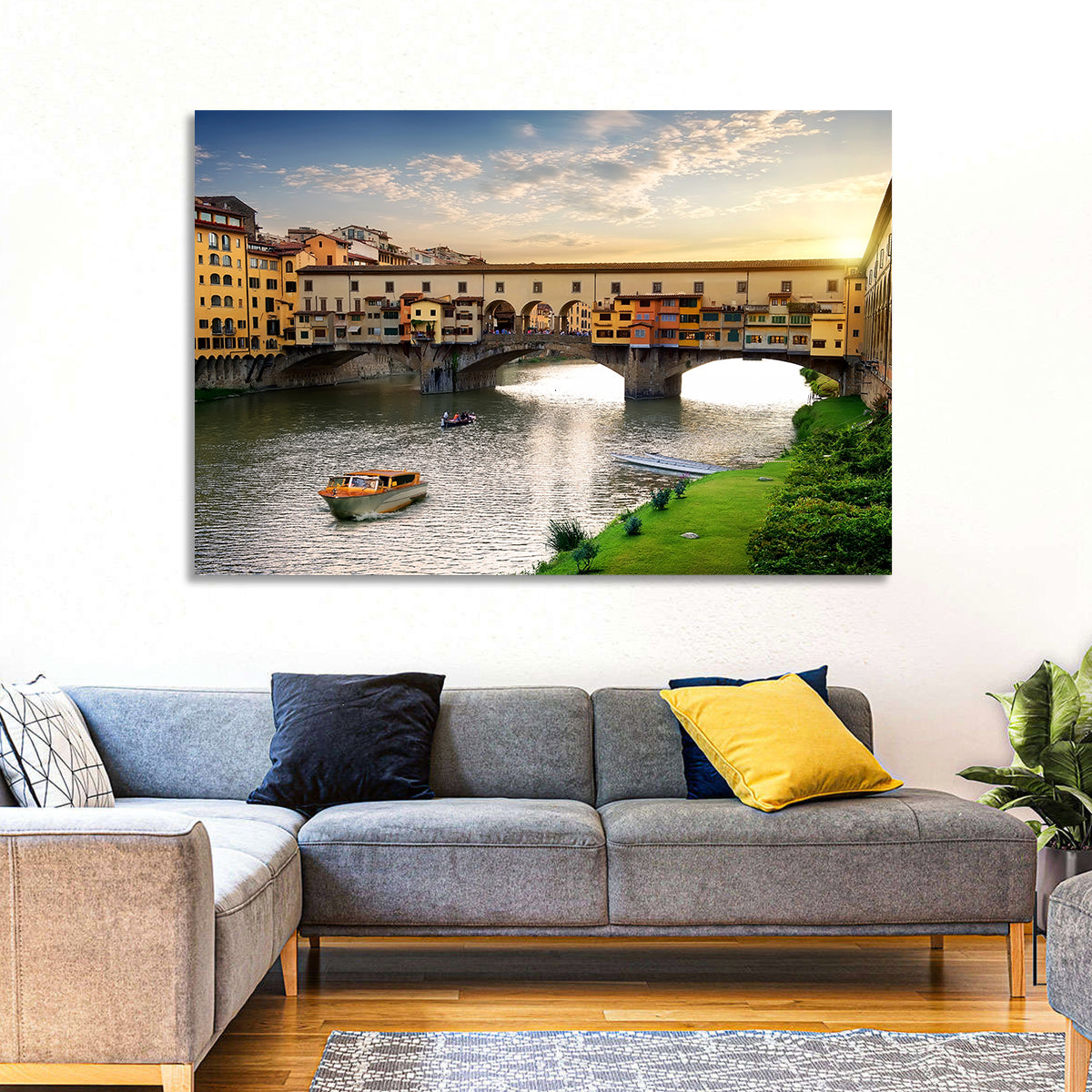 Ponte Vecchio at Golden Hour Wall Art in a room, landscape