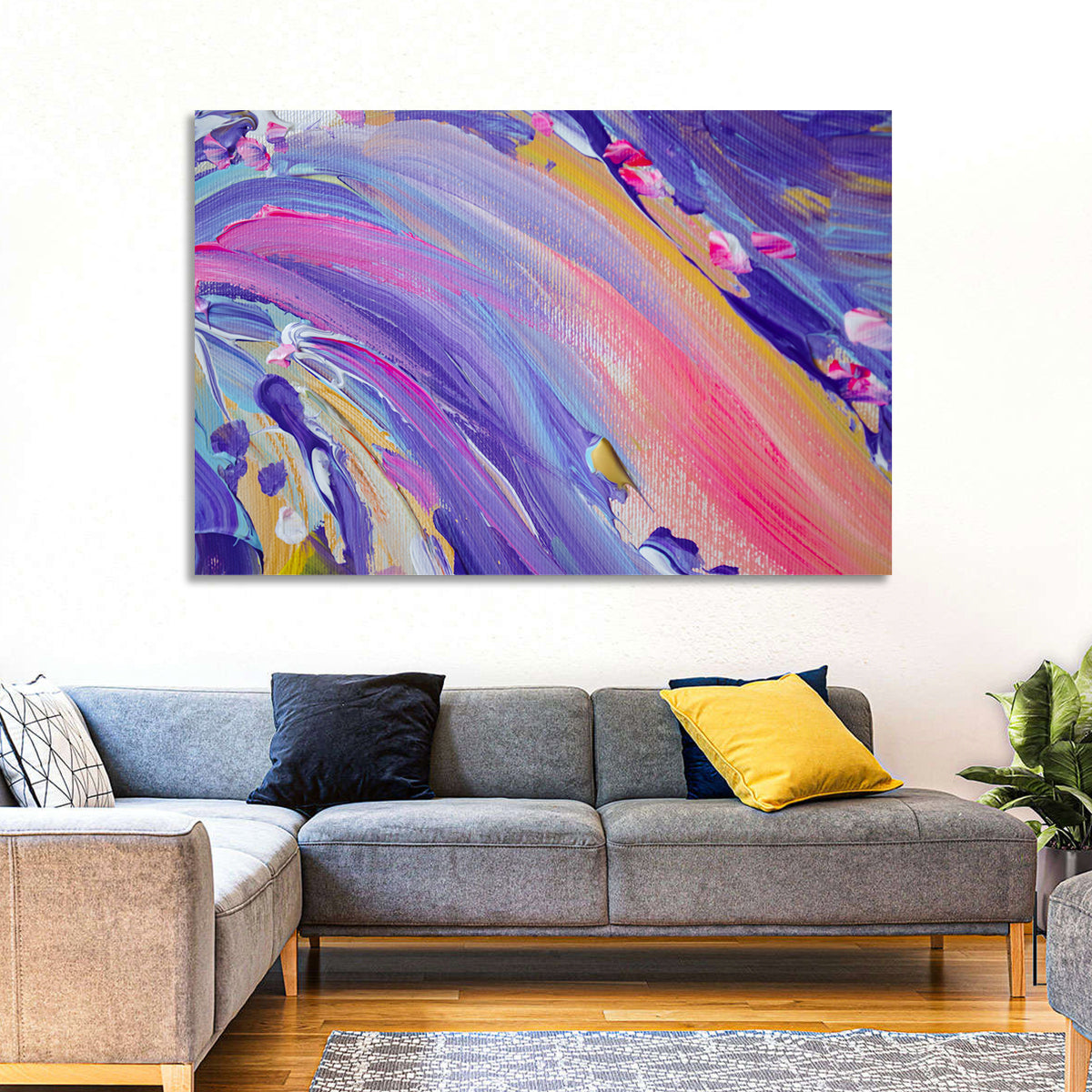 Sliding Hill Brushstrokes Wall Art in a room, landscape