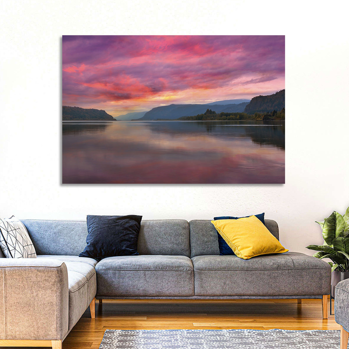 Sunrise Over River Gorge Wall Art in a room, landscape
