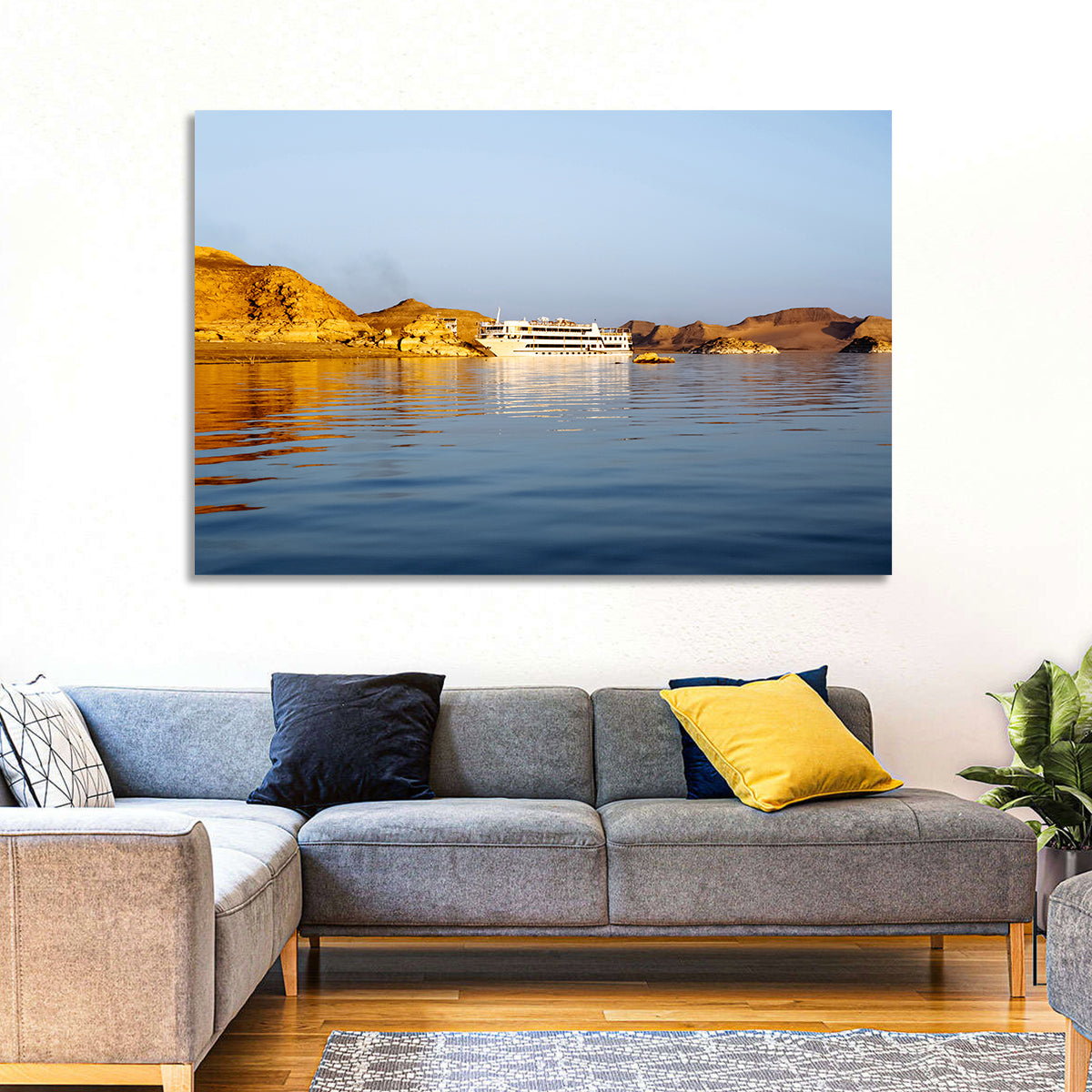 Lake Nasser Cruise Ship at Golden Hour Wall Art