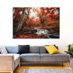 Autumn Forest Stream with Footbridge Wall Art