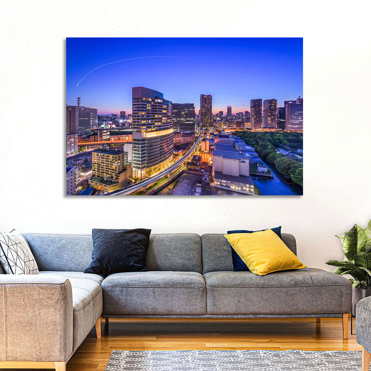 Tokyo Monorail Light Trails at Twilight Wall Art