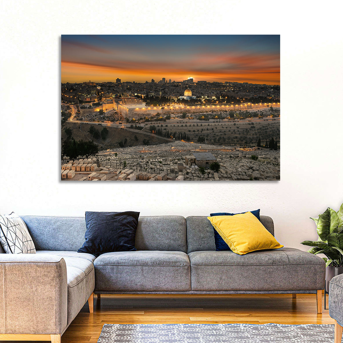 Jerusalem Sunset Over Temple Mount Wall Art in a room, landscape
