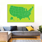 Green Sunburst USA Map Wall Art